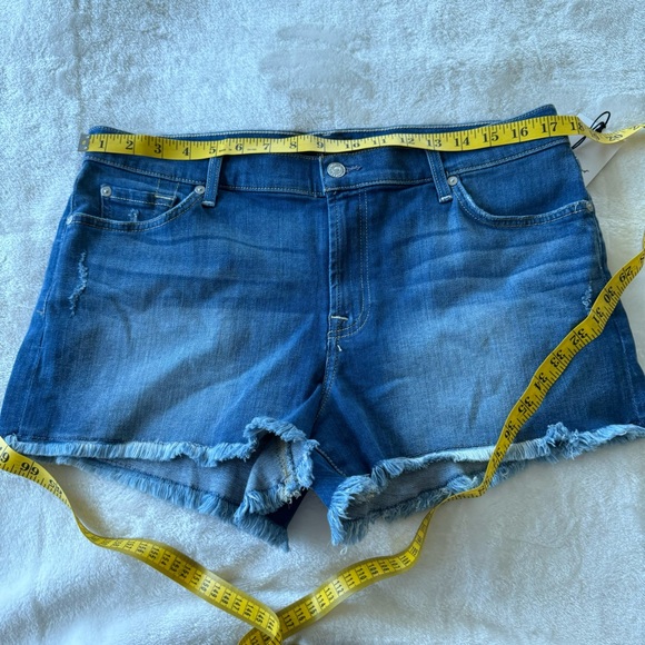 7 For All Mankind Cut Off Denim Shorts 32 in Ocean Mist Raw Hem - Picture 7 of 9